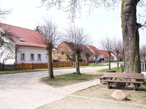 zeigt Blick in die Dorfstraße mit angrenzender Bebauung