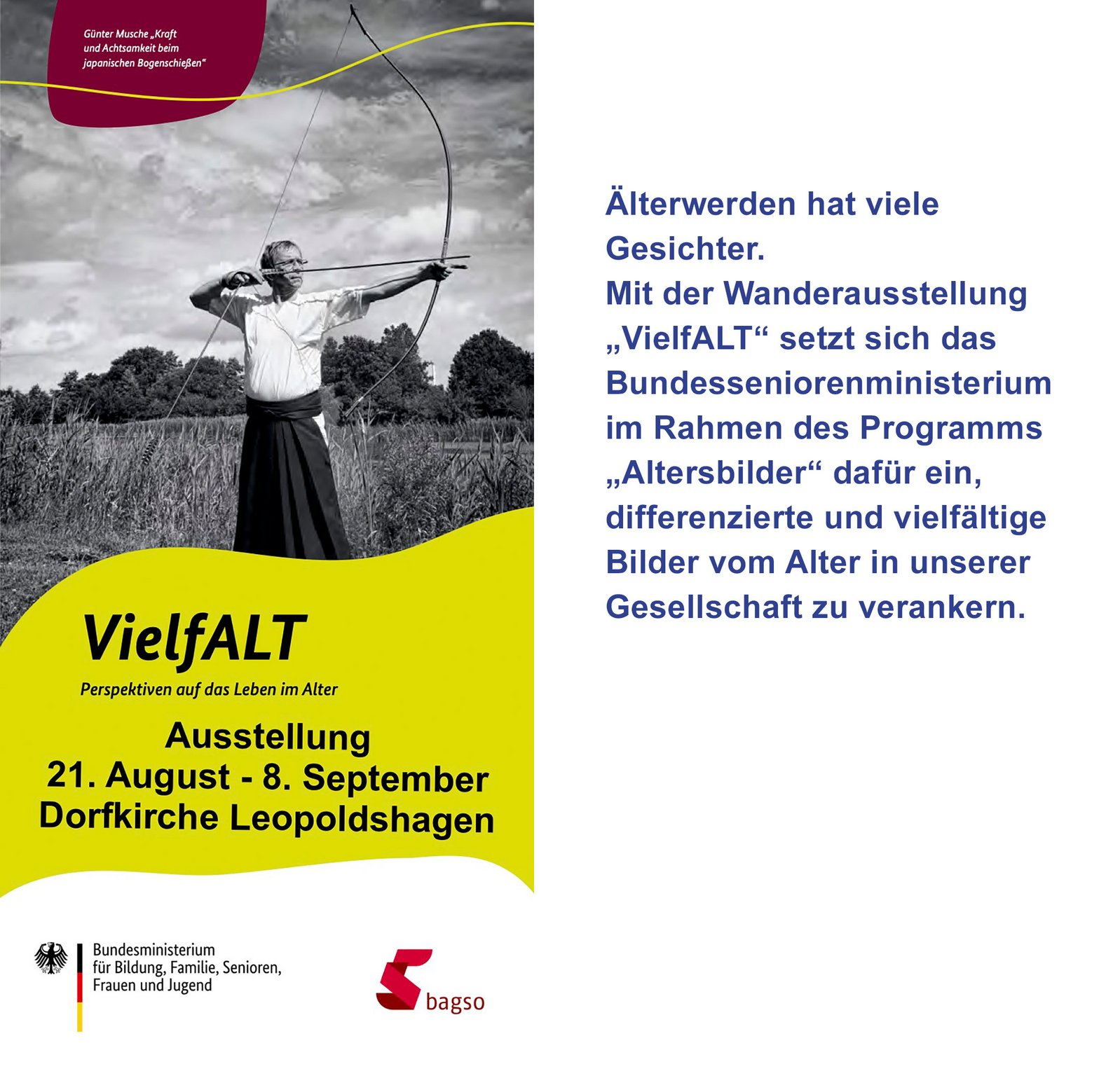 zeigt Titelseite des Flyers zur Ausstellung mit der Darstellung eines älteren Bogenschützens