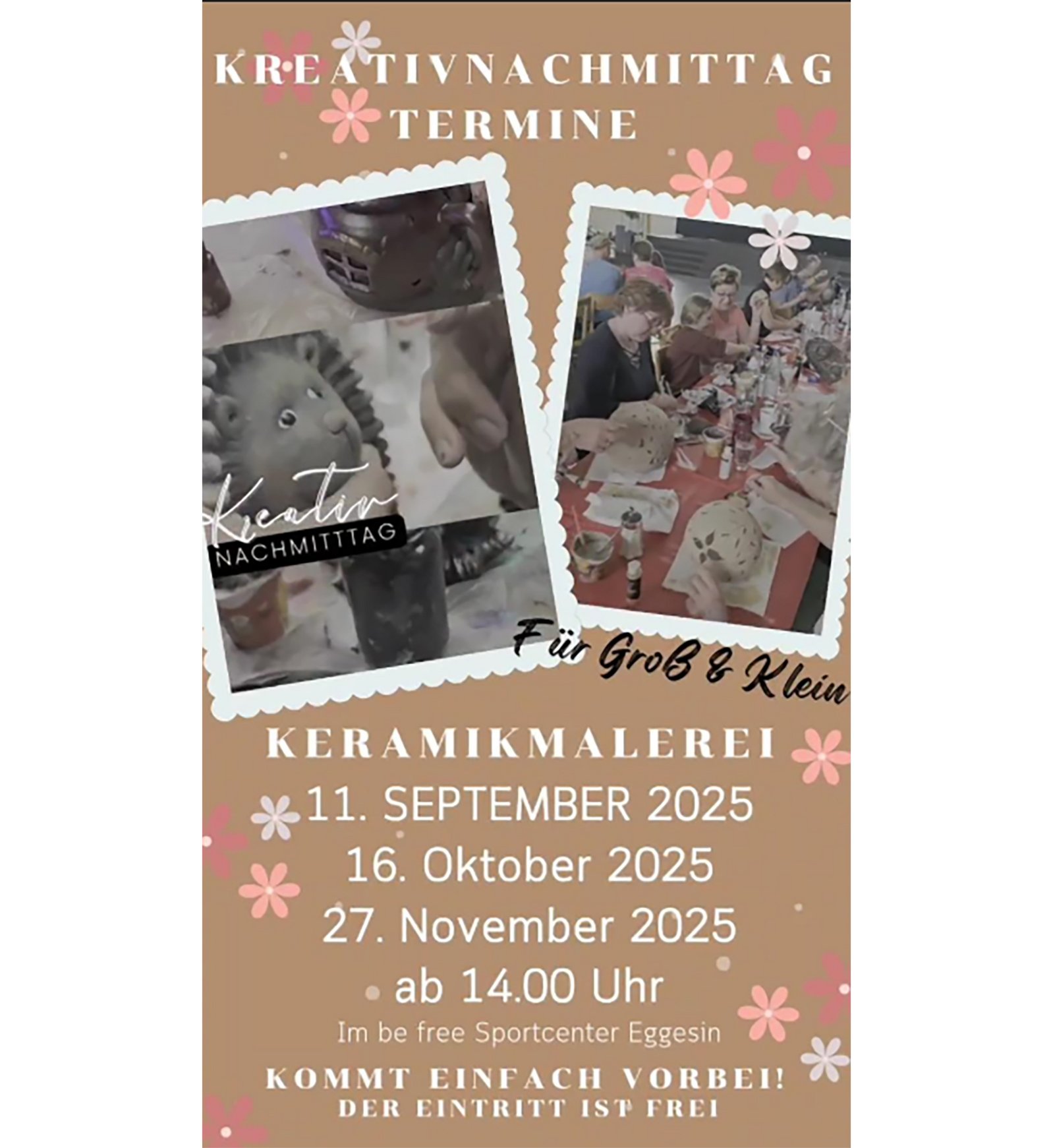zeigt Veranstaltungsplakat für Kreativnachmittag Keramikmalerei