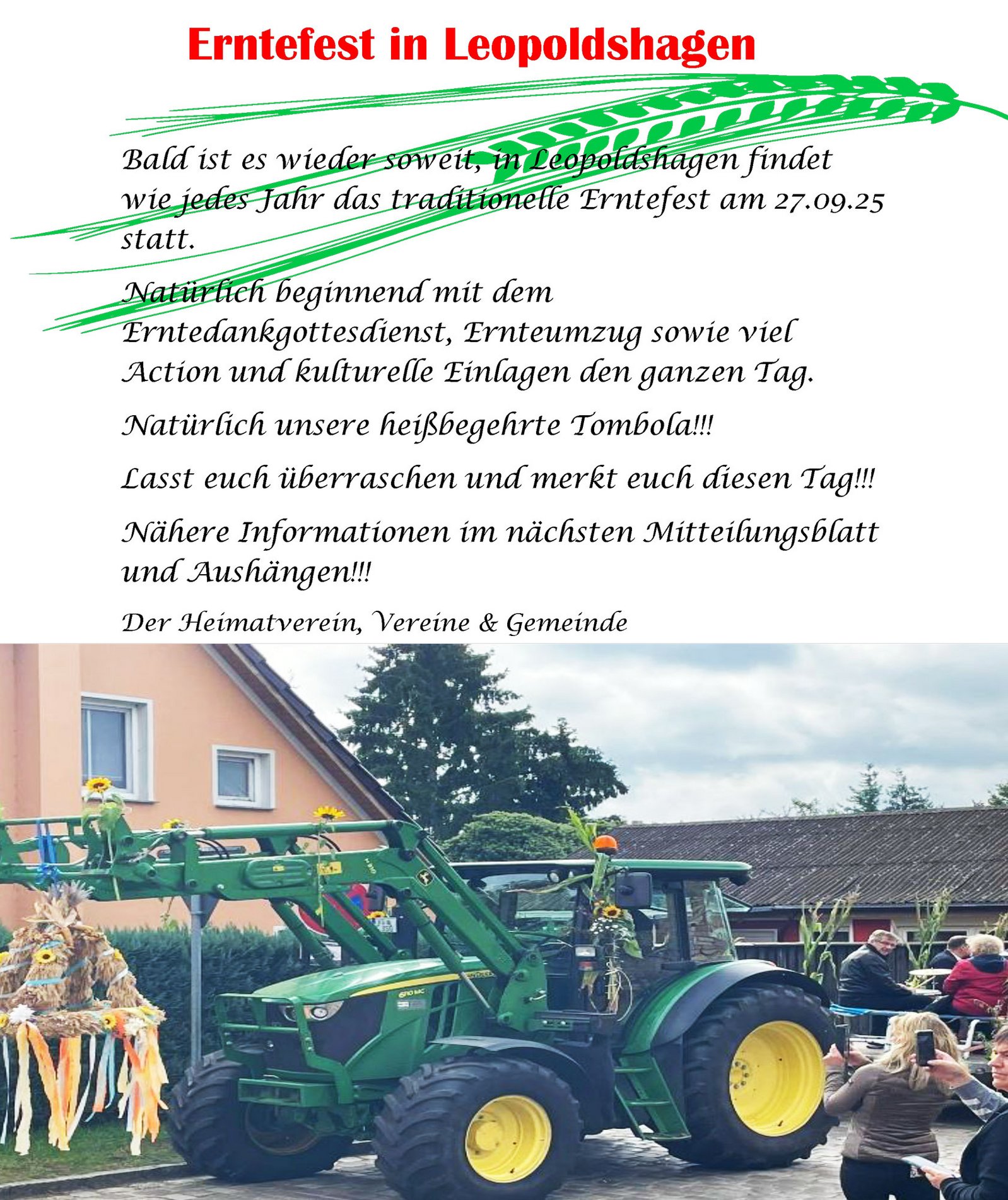 zeigt Plakat mit Ankündigung des Erntefestes