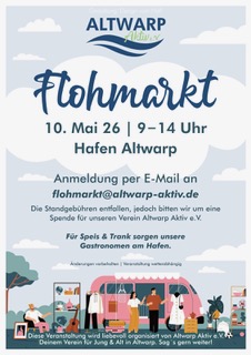 Das Plakat zeigt die Informationen zum Flohmarkt in Altwarp