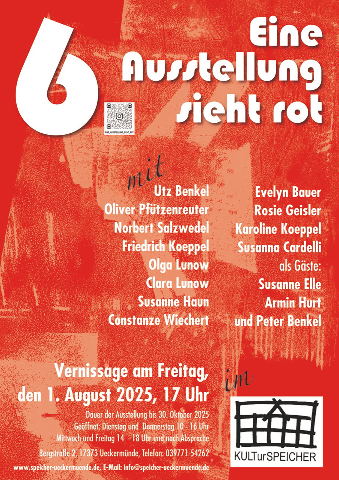zeigt Werbeplakat mit Ankündigung der Ausstellung und Vernissage